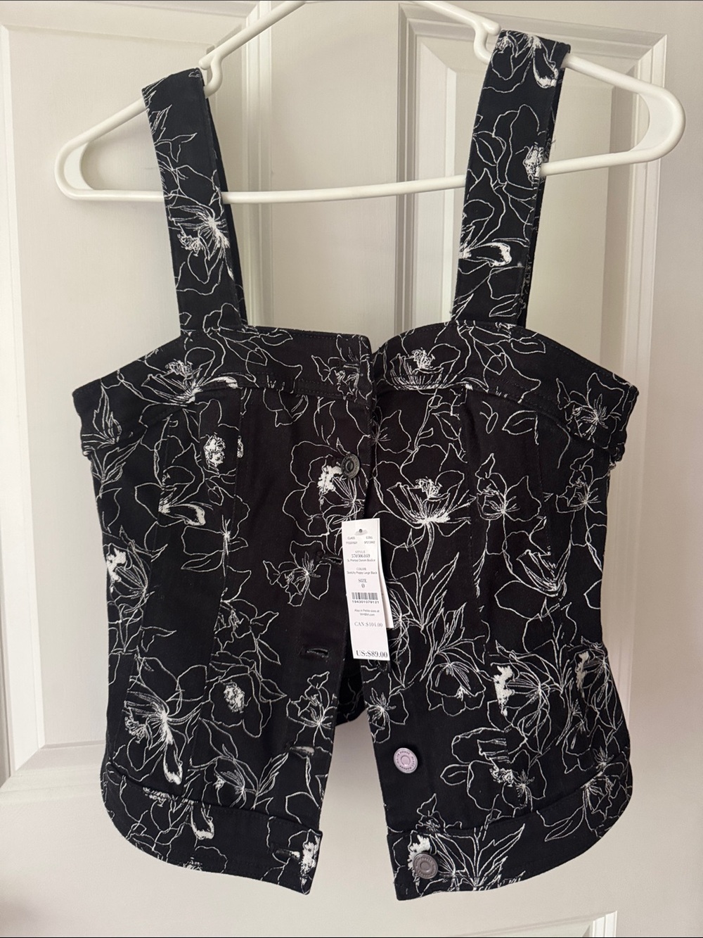 White House Black Market Black Crop Top with White Floral Print